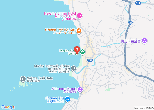 森戸海岸（葉山）の位置を示す地図