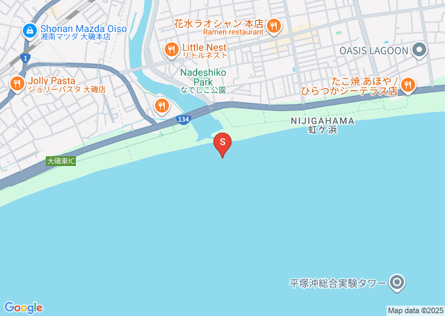 大磯花水川河口の位置を示す地図