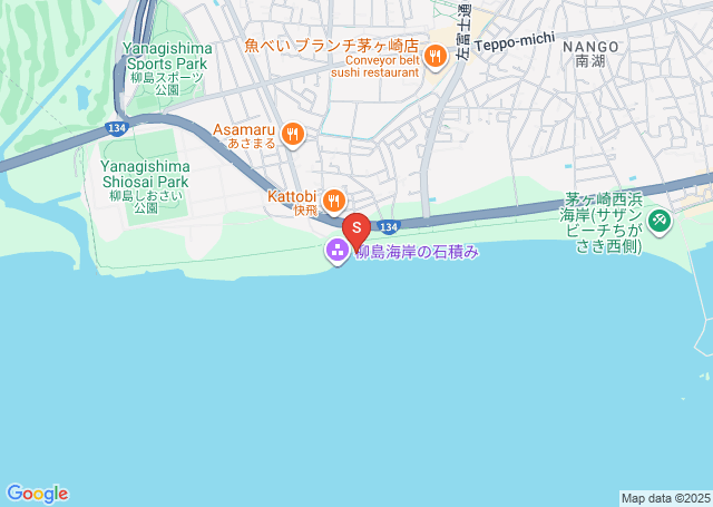 柳島海岸の位置を示す地図