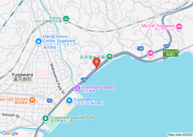 吉浜海岸（湯河原吉浜）の位置を示す地図