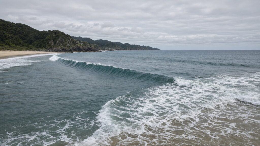 長く走れる波と、扱いやすい小波が同じ浜で並んでいる