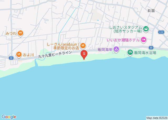 飯岡・ショップ前の位置を示す地図