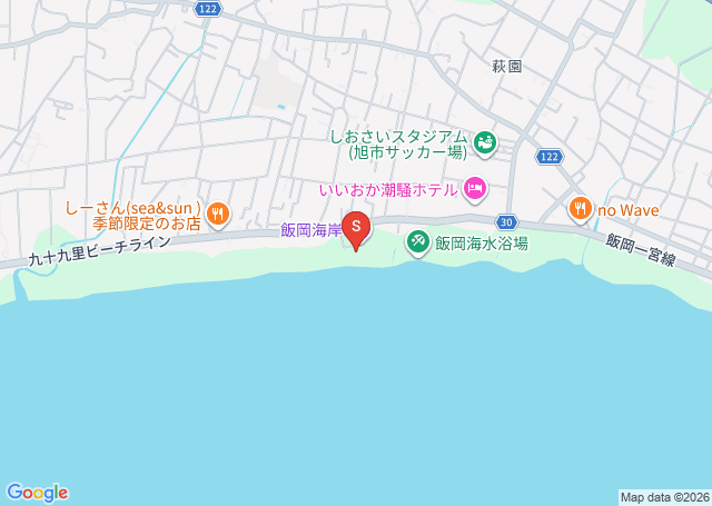 飯岡荘前の位置を示す地図