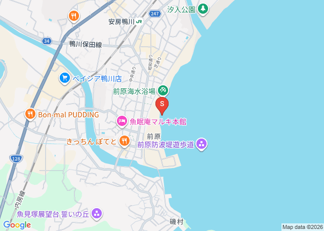 シーサイド(前原海岸)の位置を示す地図