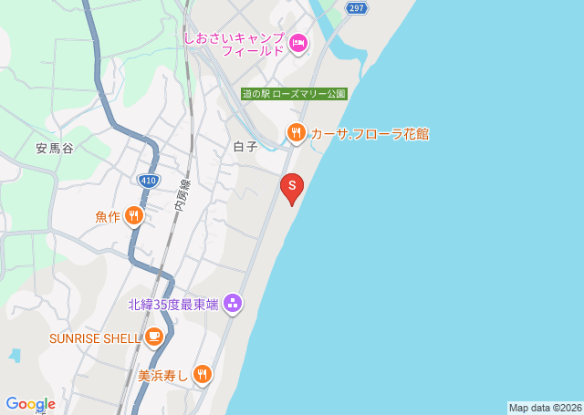 丸山川河口の位置を示す地図