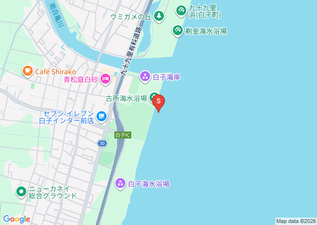 白子(古所)の位置を示す地図